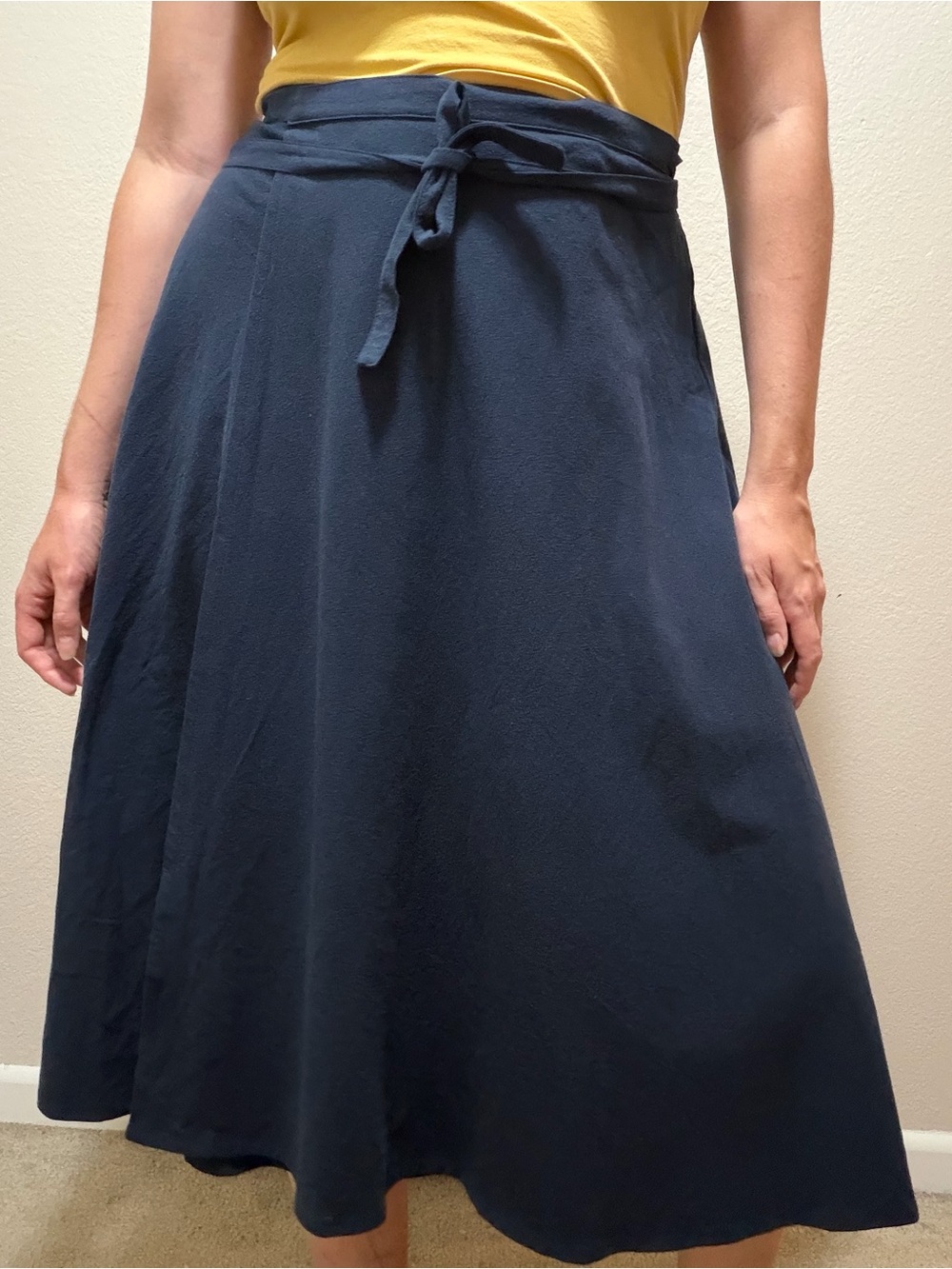 Free Label Navy Blue Cotton Wrap Skirt Medium Cottagecore
